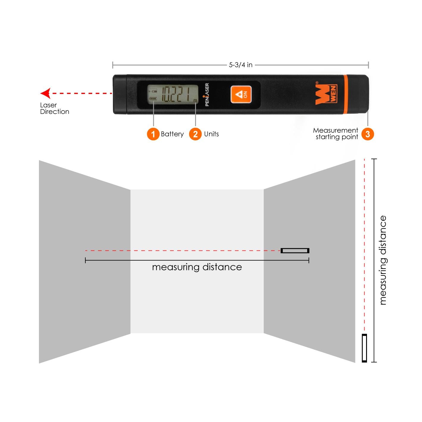 WEN, WEN 10110 Multi-Unit Pocket Laser Distance Measure with 32-Foot Range