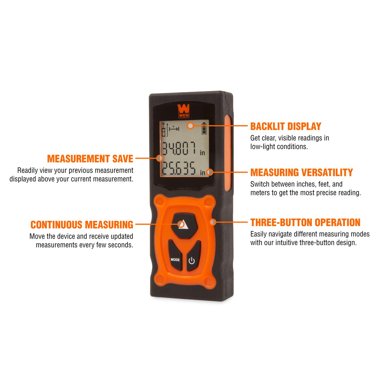 WEN, WEN 10130 130-Feet Laser Distance Measure with Backlit Screen