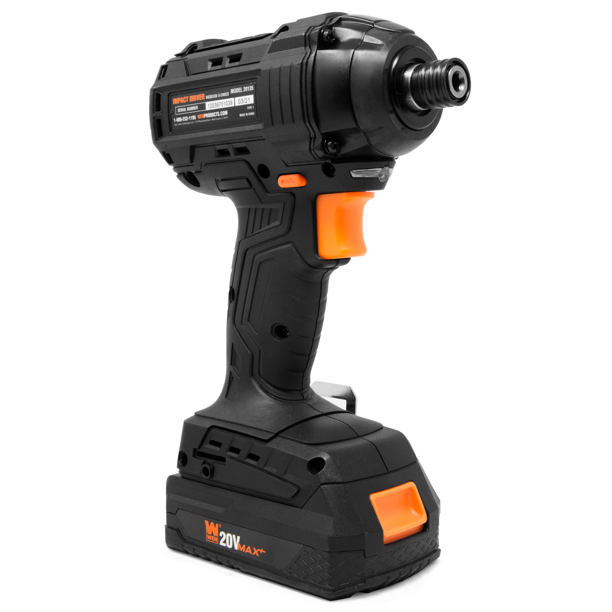 WEN, WEN 20135 20V MAX Lithium-Ion 1/4-Inch Brushless Cordless Impact Driver w/ 2.0 Ah Battery and Charger