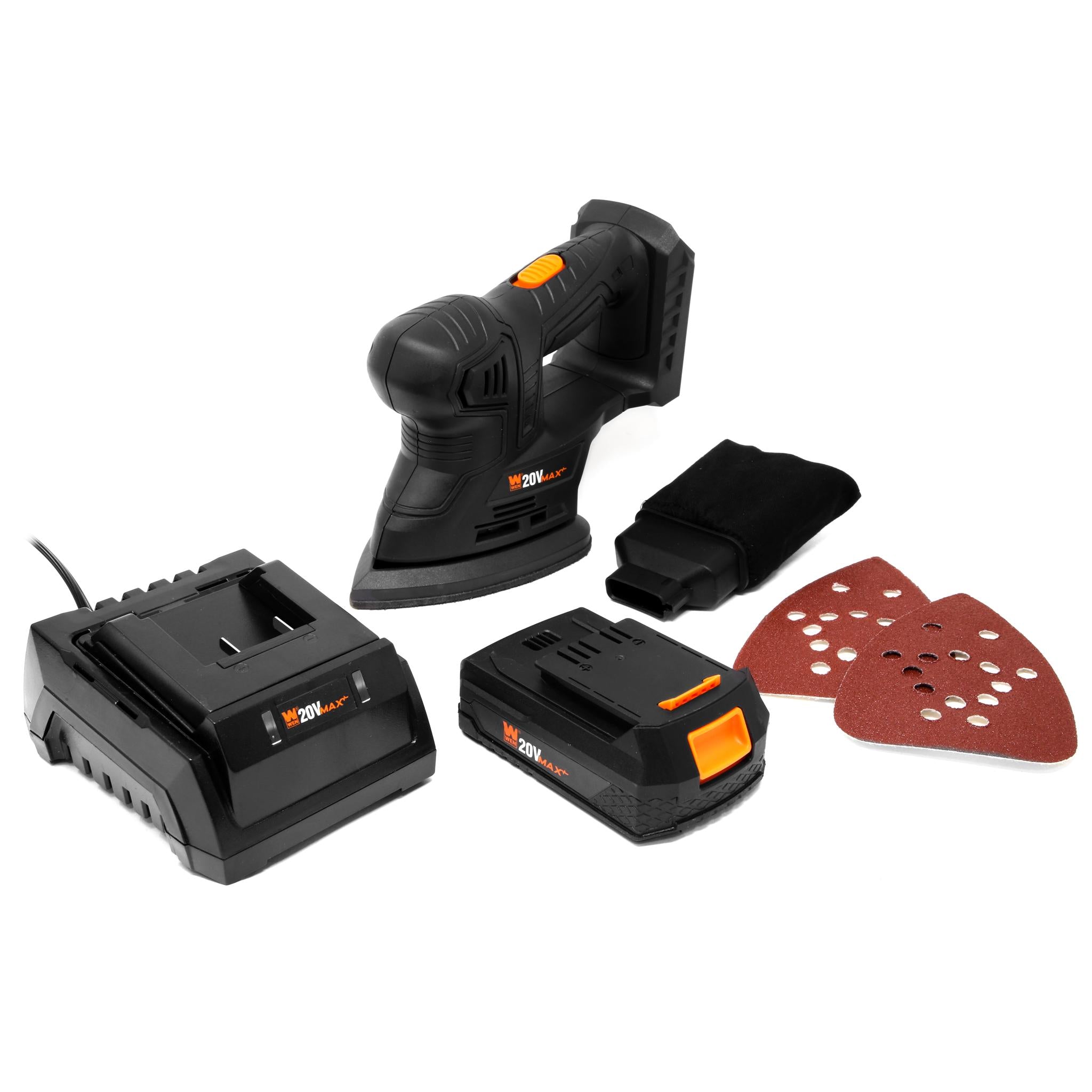 WEN, WEN 20401 20V Max Cordless Detailing Palm Sander with 2.0 Ah Lithium-Ion Battery and Charger