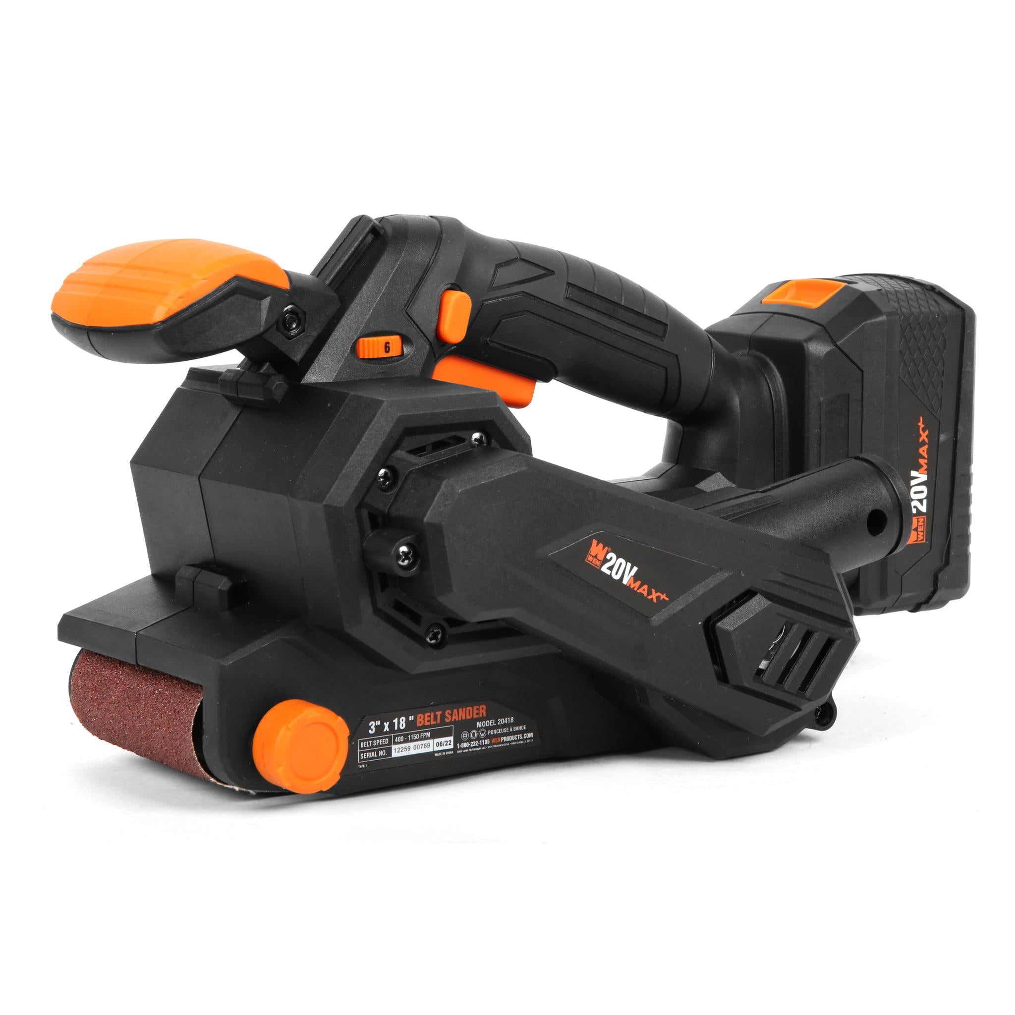 WEN, WEN 20418 20V Max Cordless Belt Sander, Variable Speed, Handheld and Portable with 4.0Ah Battery and Charger