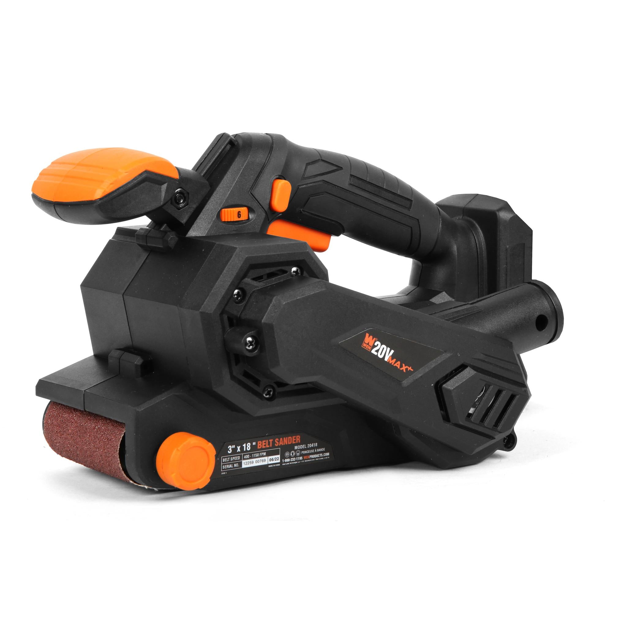 WEN, WEN 20418BT 20V Max Cordless Belt Sander, Variable Speed, Handheld and Portable (Tool Only - Battery Not Included)