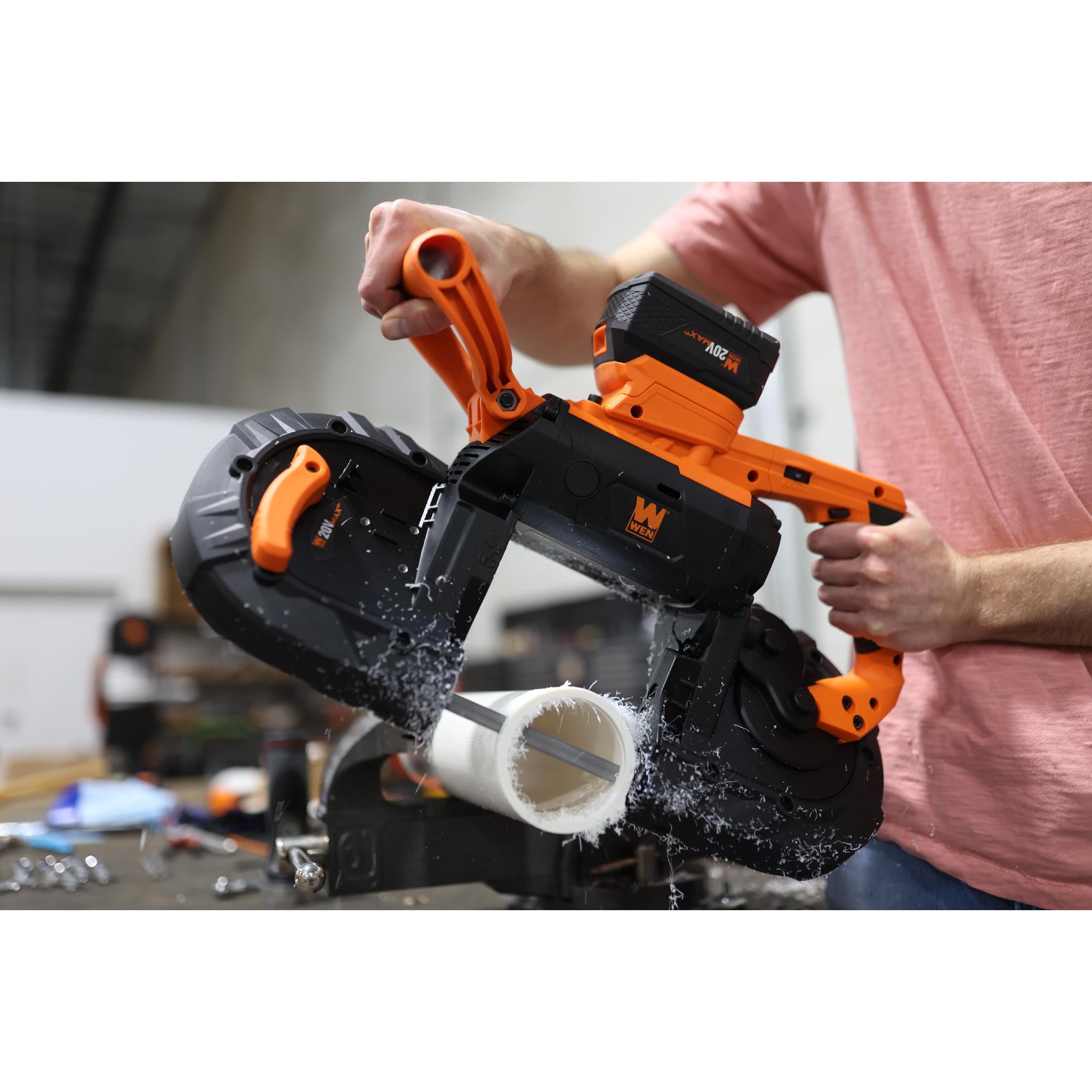 WEN, WEN 20496 20V Max 5-Inch Variable Speed Cordless Portable Metal Band Saw with 5.0 Ah Lithium Ion Battery and Charger