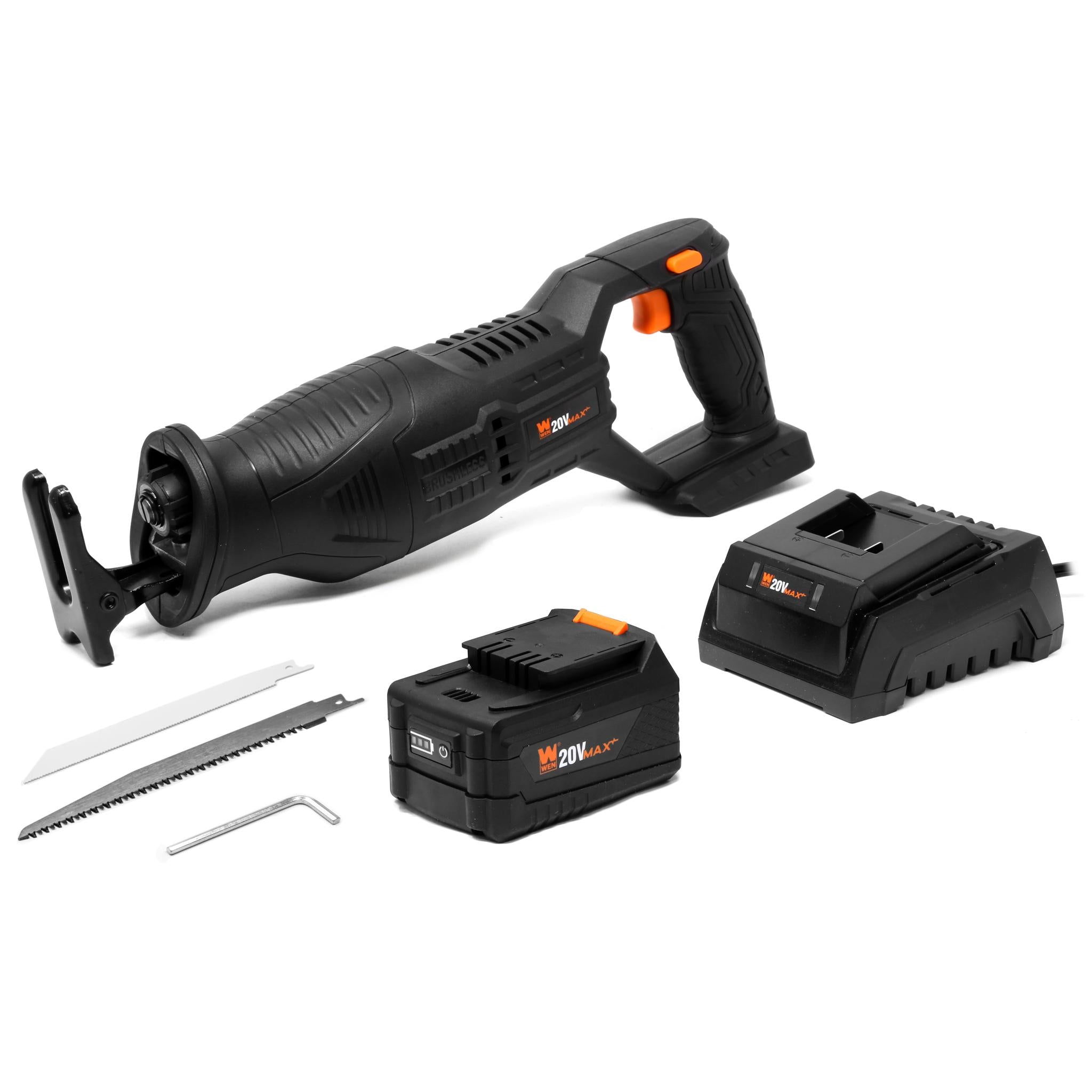 WEN, WEN 20630 20V Max Brushless Cordless Reciprocating Saw with 4.0Ah Lithium-Ion Battery and Charger