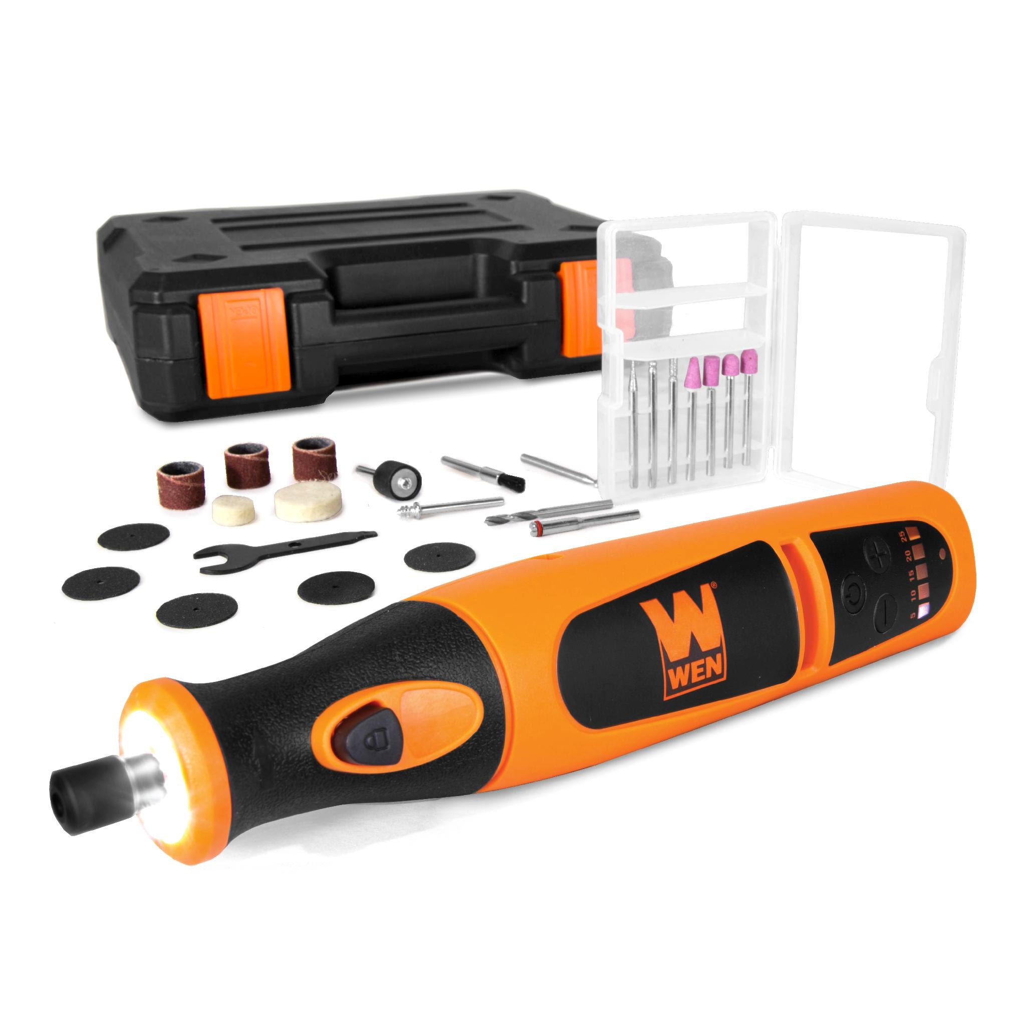 WEN, WEN 23072 Variable Speed Lithium-Ion Cordless Rotary Tool Kit with 24-Piece Accessory Set, Charger, and Carrying Case