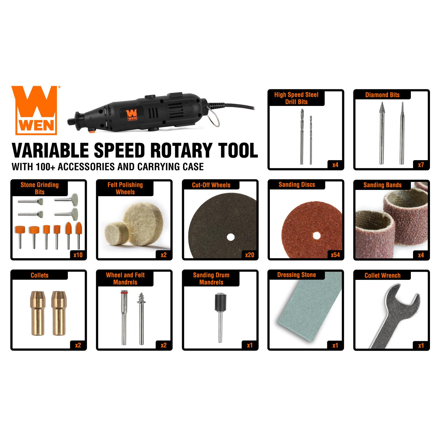 WEN, WEN 23101 1-Amp Variable Speed Rotary Tool with 100+ Accessories