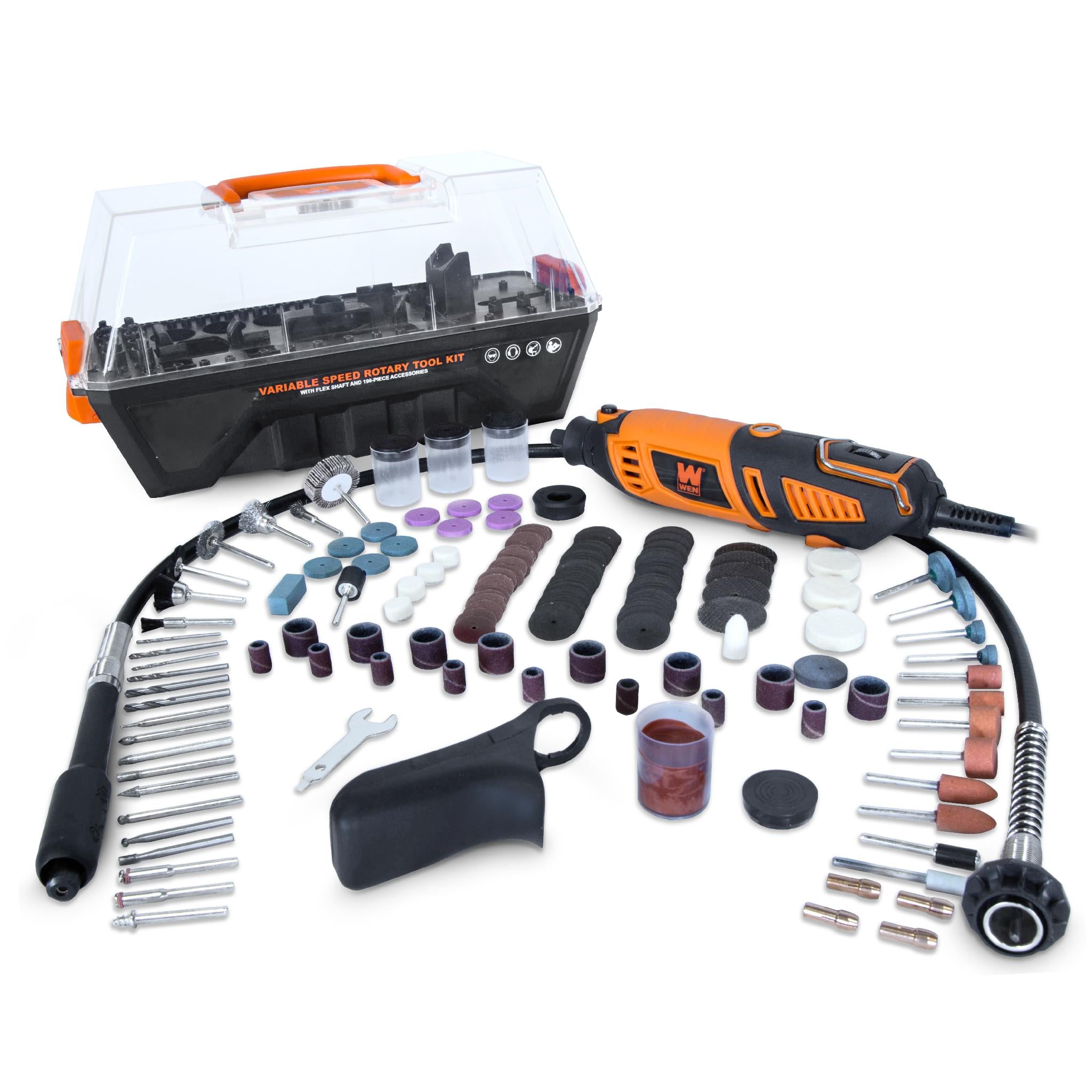 WEN, WEN 23190 1.3-Amp Variable Speed Steady-Grip Rotary Tool with 190-Piece Accessory Kit, Flex Shaft, and Carrying Case