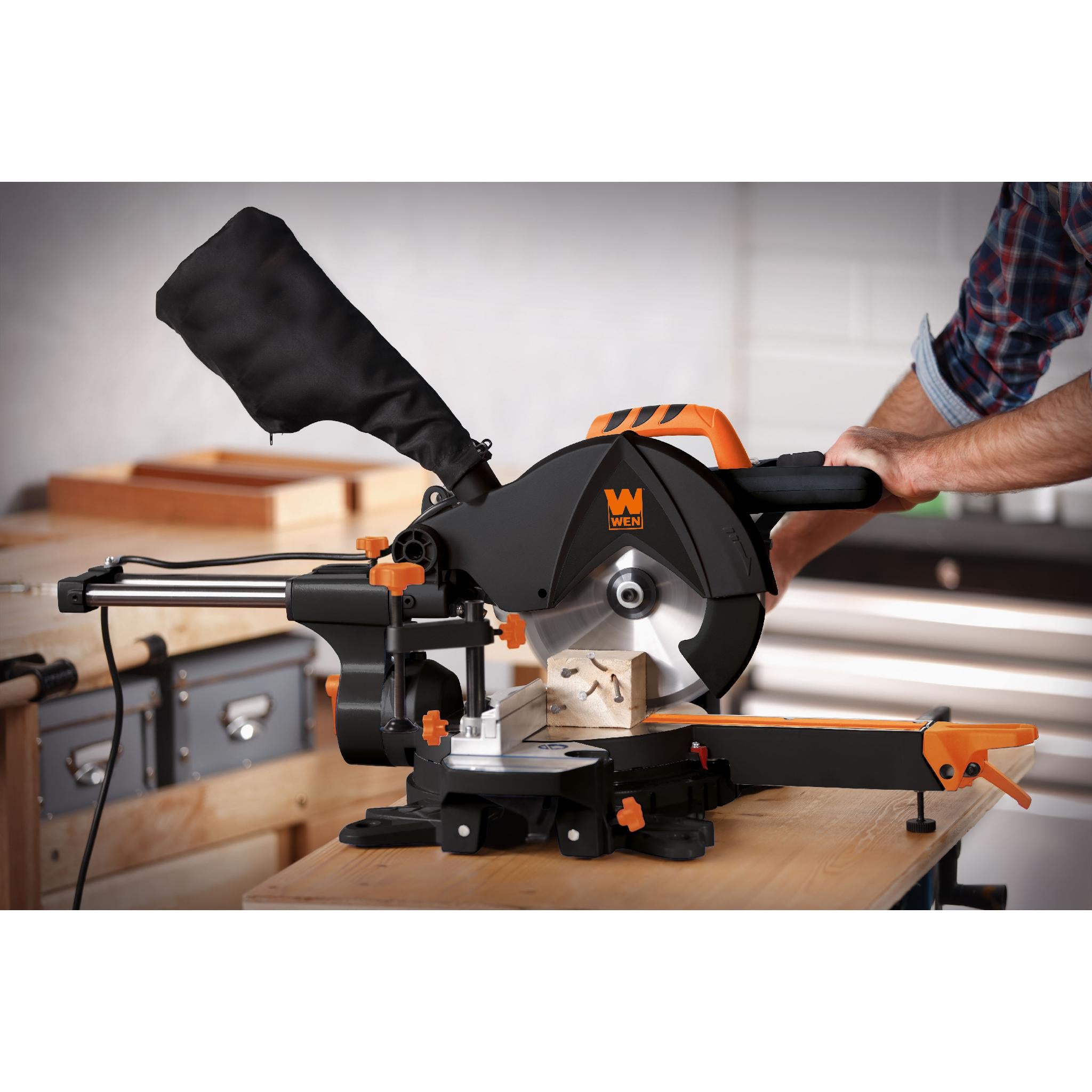 WEN, WEN 70730 15A Two-Speed Single Bevel 10-Inch Sliding Compound Miter Saw with Smart Power Technology